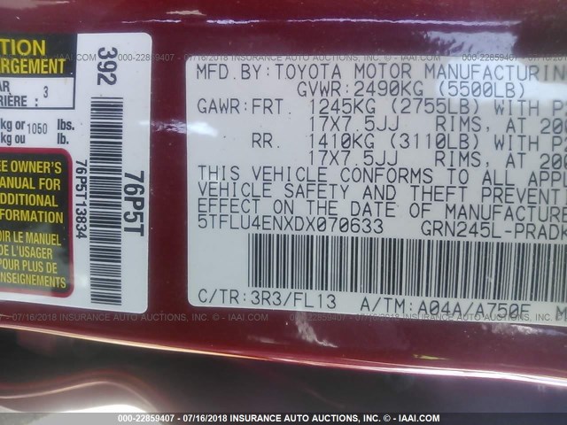 5TFLU4ENXDX070633 - 2013 TOYOTA TACOMA DOUBLE CAB წითელი ფოტო 9