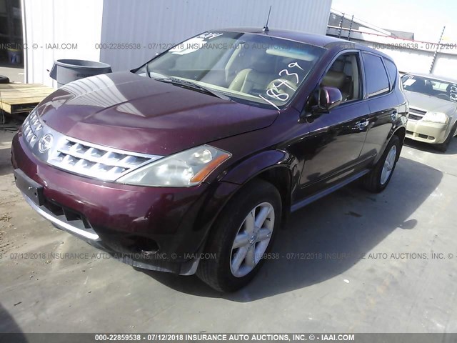 JN8AZ08T07W504309 - 2007 NISSAN MURANO SL/SE/S MAROON photo 2