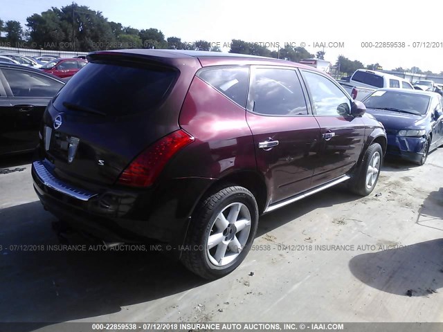 JN8AZ08T07W504309 - 2007 NISSAN MURANO SL/SE/S MAROON photo 4