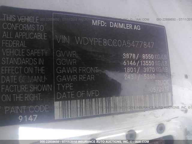 WDYPE8CC0A5477847 - 2010 FREIGHTLINER Sprinter 2500 WHITE photo 9