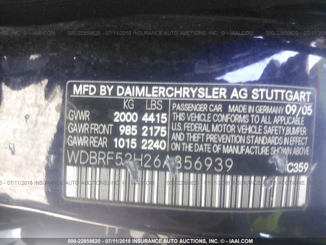 WDBRF52H26A856939 - 2006 MERCEDES-BENZ C GENERATION 2006 230 BLUE photo 9