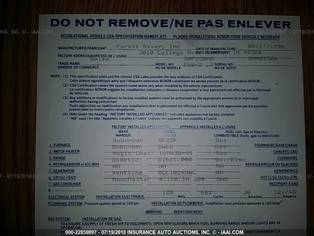 4X4FSMA29VA001526 - 1997 FOREST RIVER SALEM  白色 照片 9