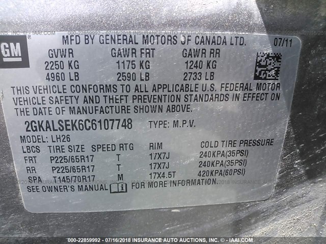 2GKALSEK6C6107748 - 2012 GMC TERRAIN SLE GRAY photo 9