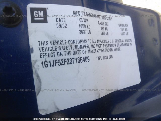 1G1JF52F237136409 - 2003 CHEVROLET CAVALIER LS BLUE photo 8