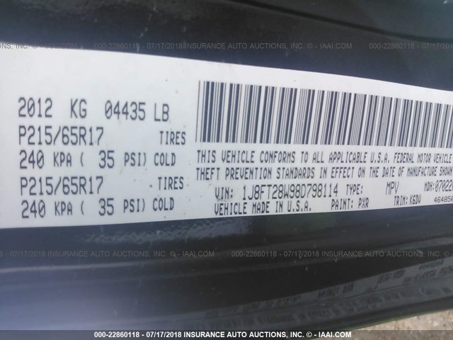 1J8FT28W98D798114 - 2008 JEEP PATRIOT SPORT BLACK photo 9