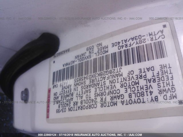 JT2BG28K3X0345855 - 1999 TOYOTA CAMRY LE/XLE WHITE photo 9