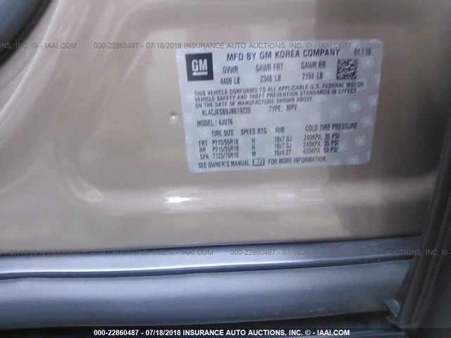 KL4CJESB9JB619220 - 2018 BUICK ENCORE PREFERRED GOLD photo 9