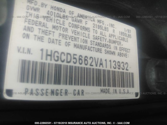 1HGCD5662VA113932 - 1997 HONDA ACCORD EX/EX-R GREEN photo 9