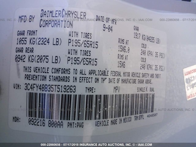 3C4FY48B35T519263 - 2005 CHRYSLER PT CRUISER CREAM photo 9