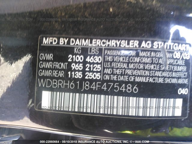 WDBRH61J84F475486 - 2004 MERCEDES-BENZ C 240 SPORTWAGON BLACK photo 9