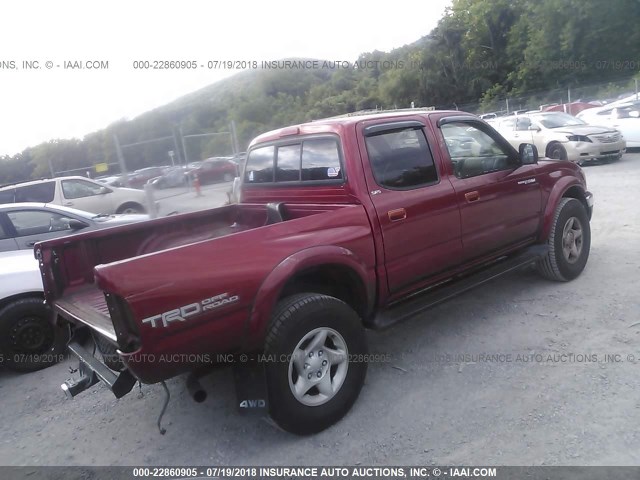 5TEHN72N92Z084764 - 2002 TOYOTA TACOMA DOUBLE CAB წითელი ფოტო 4