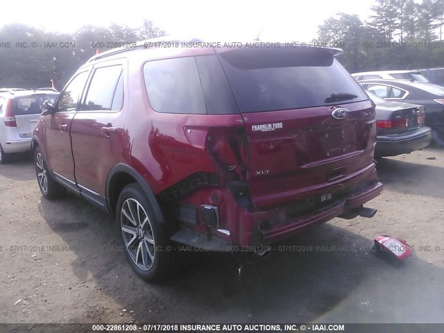 1FM5K8D82FGB63386 - 2015 FORD EXPLORER XLT RED photo 3