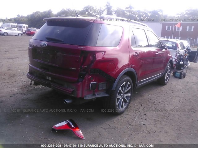 1FM5K8D82FGB63386 - 2015 FORD EXPLORER XLT RED photo 4