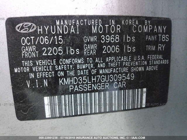 KMHD35LH7GU309549 - 2016 HYUNDAI ELANTRA GT SILVER photo 9