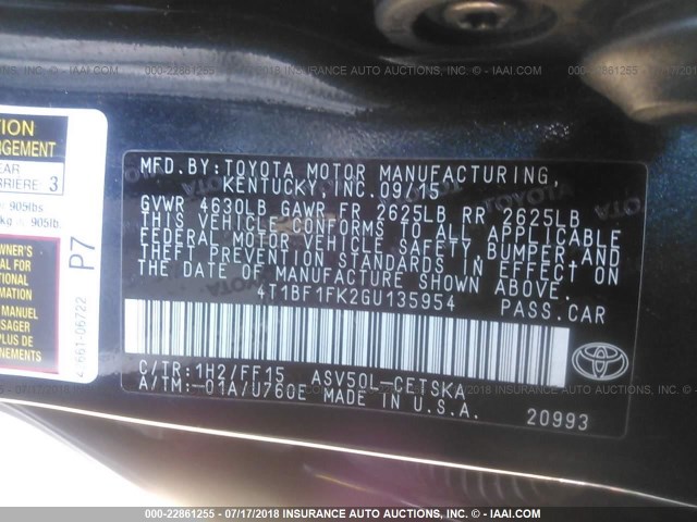 4T1BF1FK2GU135954 - 2016 TOYOTA CAMRY LE/XLE/SE/XSE Dark Blue photo 9