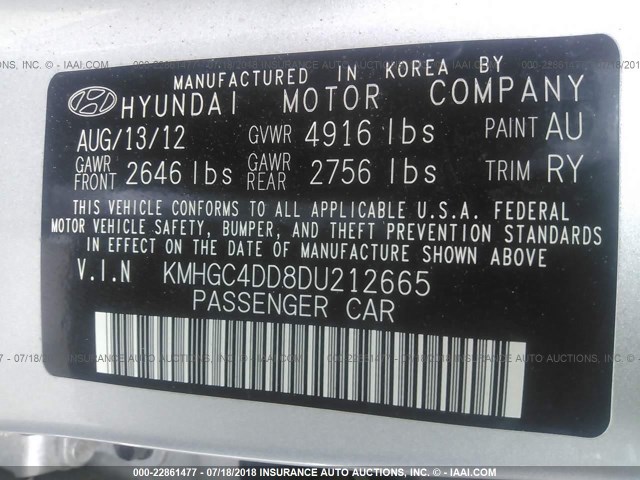 KMHGC4DD8DU212665 - 2013 HYUNDAI GENESIS 3.8L SILVER photo 9