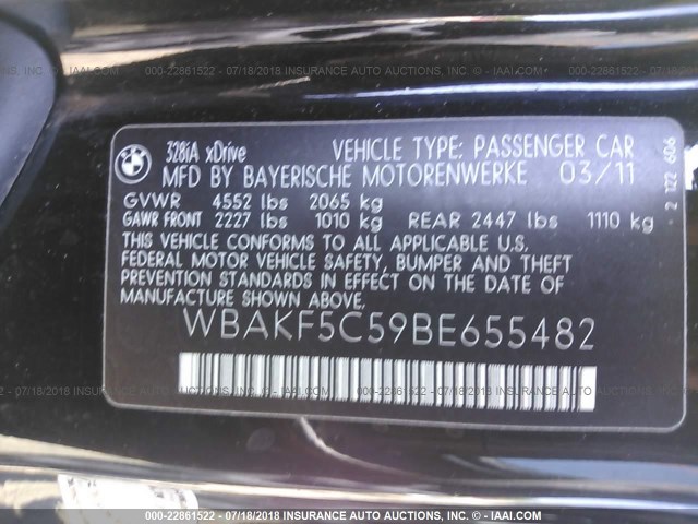 WBAKF5C59BE655482 - 2011 BMW 328 XI SULEV BLACK photo 9