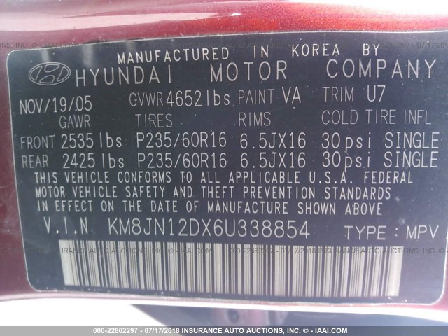 KM8JN12DX6U338854 - 2006 HYUNDAI TUCSON GLS/LIMITED 红色 照片 9