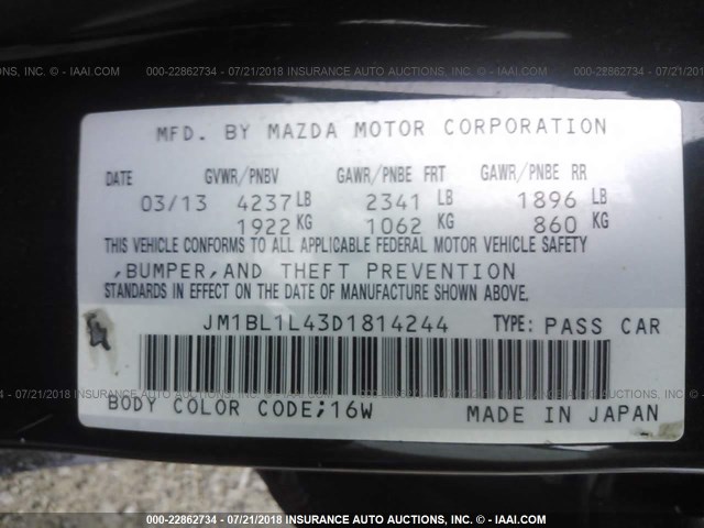 JM1BL1L43D1814244 - 2013 MAZDA SPEED 3 黑色 照片 9