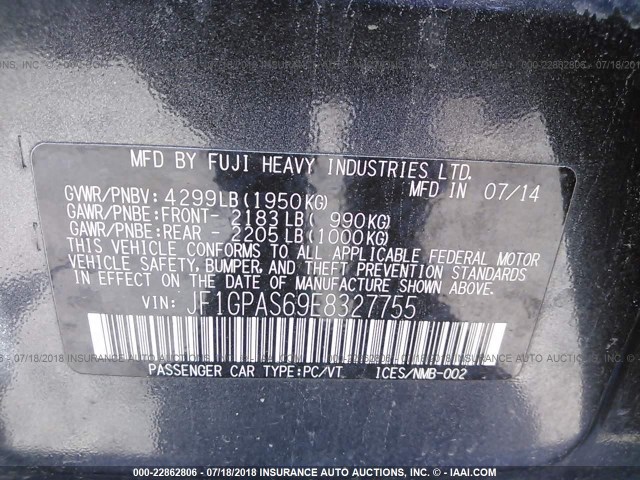 JF1GPAS69E8327755 - 2014 SUBARU IMPREZA SPORT LIMITED GRAY photo 9