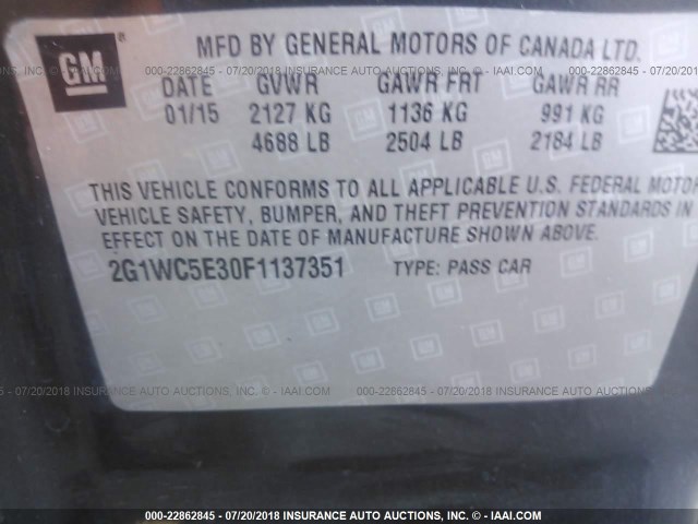 2G1WC5E30F1137351 - 2015 CHEVROLET IMPALA LIMITED LTZ GRAY photo 9