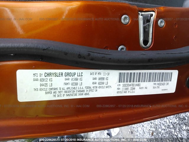 1B3CB3HA7BD104861 - 2011 DODGE CALIBER MAINSTREET ORANGE photo 9