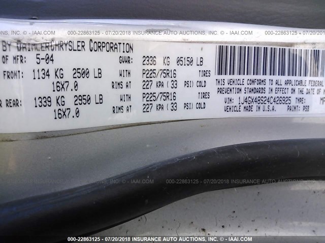 1J4GX48S24C426925 - 2004 JEEP GRAND CHEROKEE LAREDO/COLUMBIA/FREEDOM 灰色 照片 9