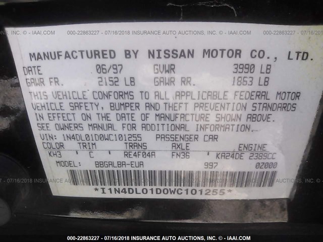 1N4DL01D0WC101255 - 1998 NISSAN ALTIMA XE/GXE/SE/GLE BLACK photo 9