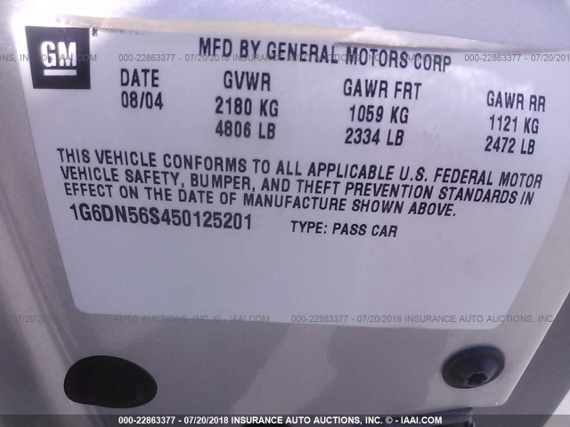 1G6DN56S450125201 - 2005 CADILLAC CTS-V SILVER photo 9