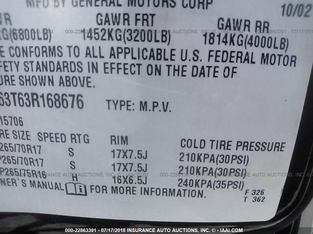 1GYEC63T63R168676 - 2003 CADILLAC ESCALADE LUXURY Qara foto 9