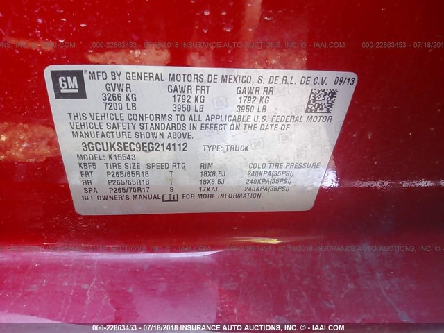 3GCUKSEC9EG214112 - 2014 CHEVROLET SILVERADO K1500 LTZ RED photo 9