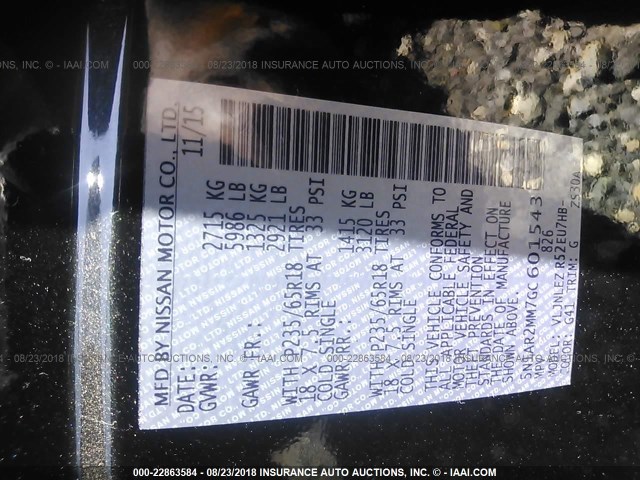 5N1AR2MM7GC601543 - 2016 NISSAN PATHFINDER S/SV/SL/PLATINUM BLACK photo 9