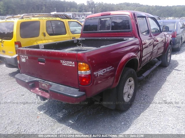 5TEGN92N52Z129500 - 2002 TOYOTA TACOMA DOUBLE CAB PRERUNNER RED photo 4