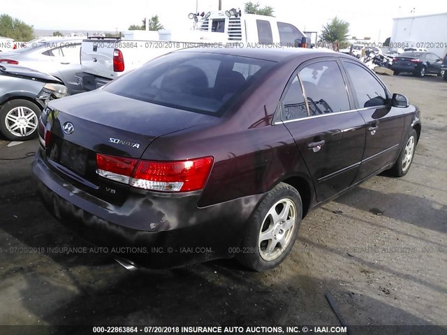 5NPEU46FX6H079850 - 2006 HYUNDAI SONATA GLS/LX MAROON photo 4