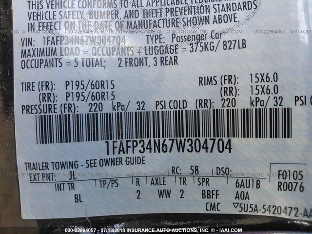 1FAFP34N67W304704 - 2007 FORD FOCUS ZX4/S/SE/SES 红色 照片 9