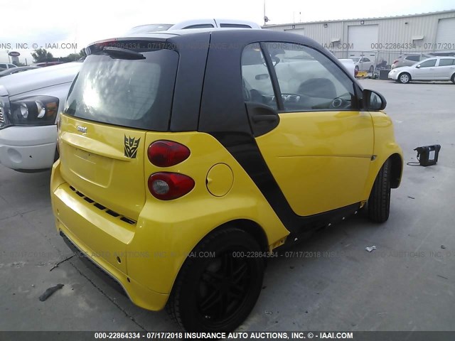 WMEEJ3BA7DK709174 - 2013 SMART FORTWO PURE/PASSION YELLOW photo 4