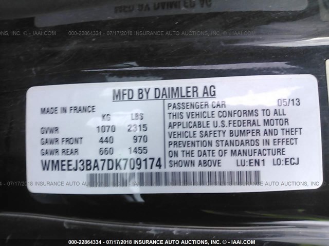 WMEEJ3BA7DK709174 - 2013 SMART FORTWO PURE/PASSION YELLOW photo 9