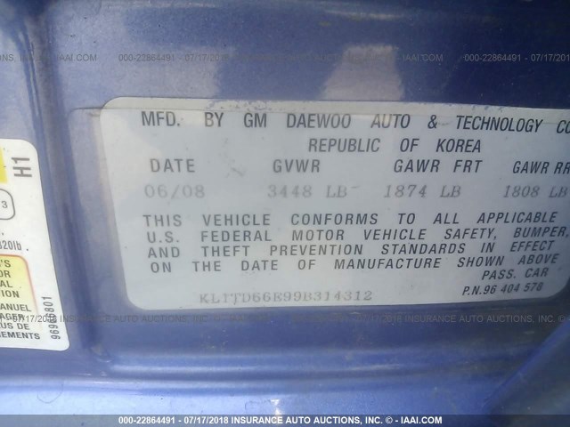 KL1TD66E99B314312 - 2009 CHEVROLET AVEO LS/LT 蓝色 照片 9