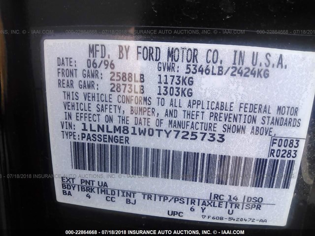 1LNLM81W0TY725733 - 1996 LINCOLN TOWN CAR EXECUTIVE BLACK photo 9