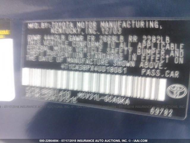 4T1CA38PX4U018061 - 2004 TOYOTA CAMRY SOLARA SE/SLE Mavi foto 9