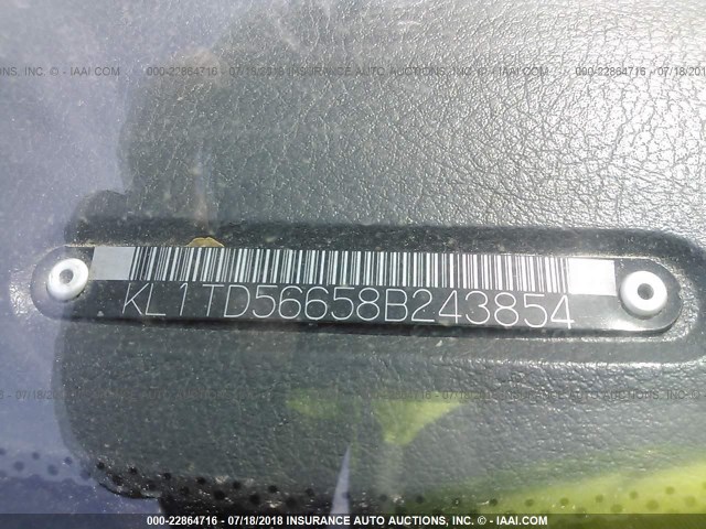 KL1TD56658B243854 - 2008 CHEVROLET AVEO LS SILVER photo 9
