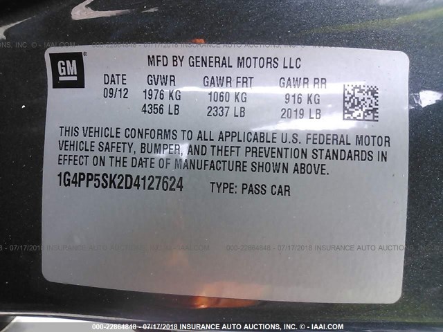 1G4PP5SK2D4127624 - 2013 BUICK VERANO ნაცრისფერი ფოტო 9