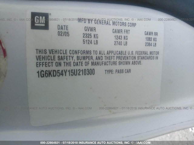 1G6KD54Y15U210300 - 2005 CADILLAC DEVILLE WHITE photo 9