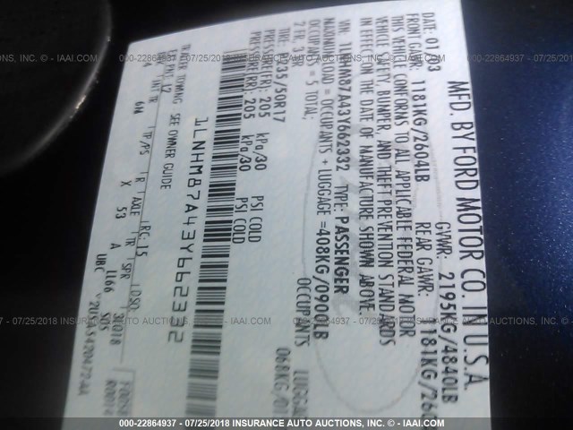 1LNHM87A43Y662332 - 2003 LINCOLN LS 蓝色 照片 9