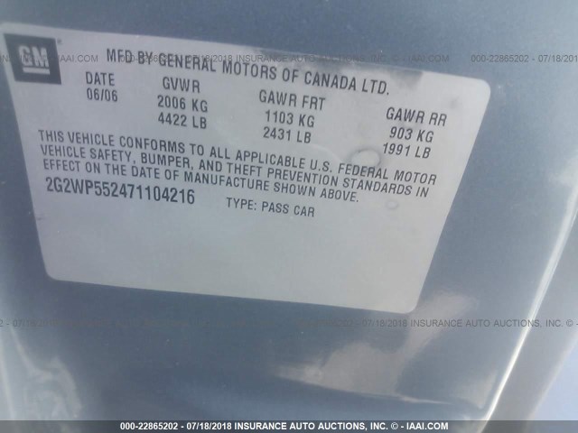 2G2WP552471104216 - 2007 PONTIAC GRAND PRIX ლურჯი ფოტო 9