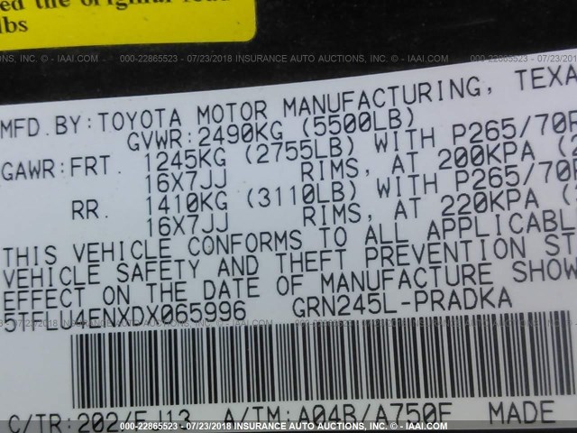 5TFLU4ENXDX065996 - 2013 TOYOTA TACOMA DOUBLE CAB შავი ფოტო 9