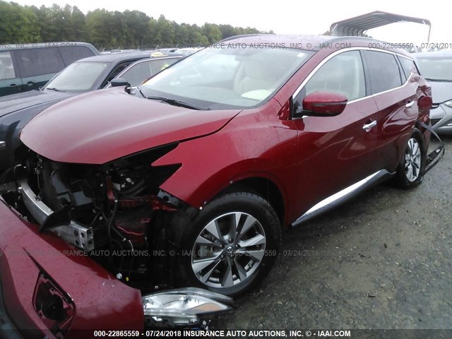 5N1AZ2MG8FN286605 - 2015 NISSAN MURANO S/SL/SV/PLATINUM RED photo 2