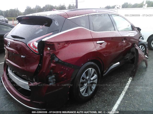 5N1AZ2MG8FN286605 - 2015 NISSAN MURANO S/SL/SV/PLATINUM RED photo 4