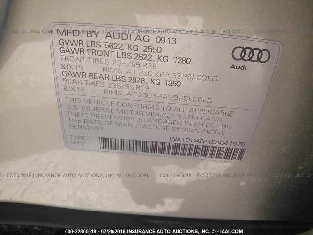 WA1DGAFP1EA041076 - 2014 AUDI Q5 PREMIUM PLUS SILVER photo 9