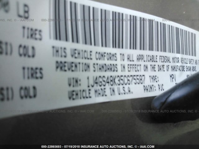 1J4GS48K35C675587 - 2005 JEEP GRAND CHEROKEE LAREDO/COLUMBIA/FREEDOM 金色 照片 9